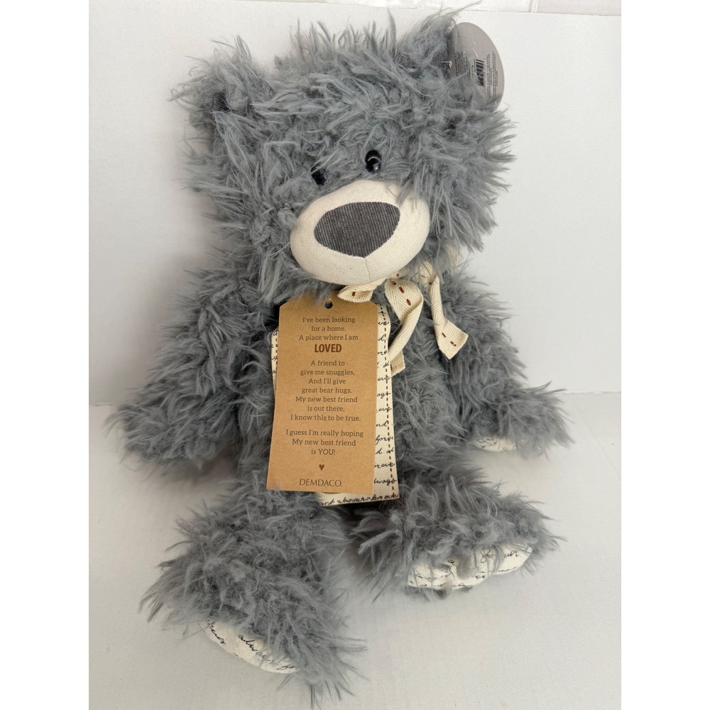 DEMDACO Plush Giving Bear Loved Collection‎ Grey Shaggy Faux Fur 13 in Soft Toy